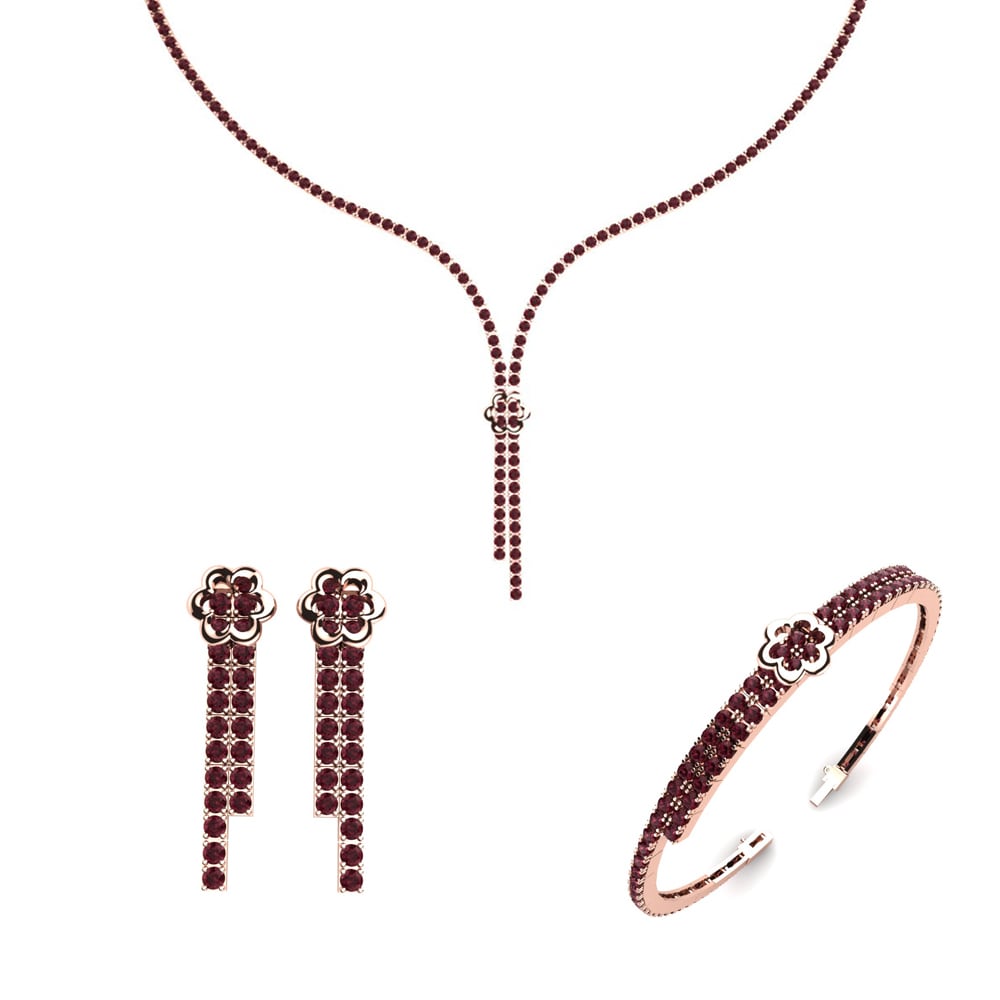 14ct Rose Gold Garnet Jewellery set Rhine
