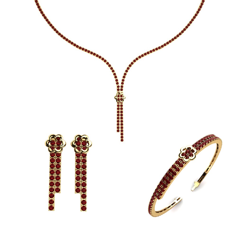 14ct Yellow Gold Red Zirconia Jewellery set Rhine