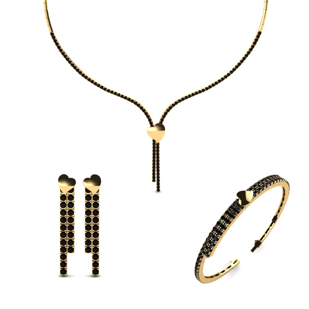 14ct Yellow Gold Black Diamond Jewellery set Werra