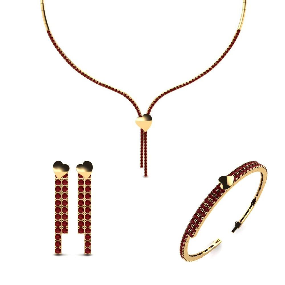 14ct Yellow Gold Red Zirconia Jewellery set Werra