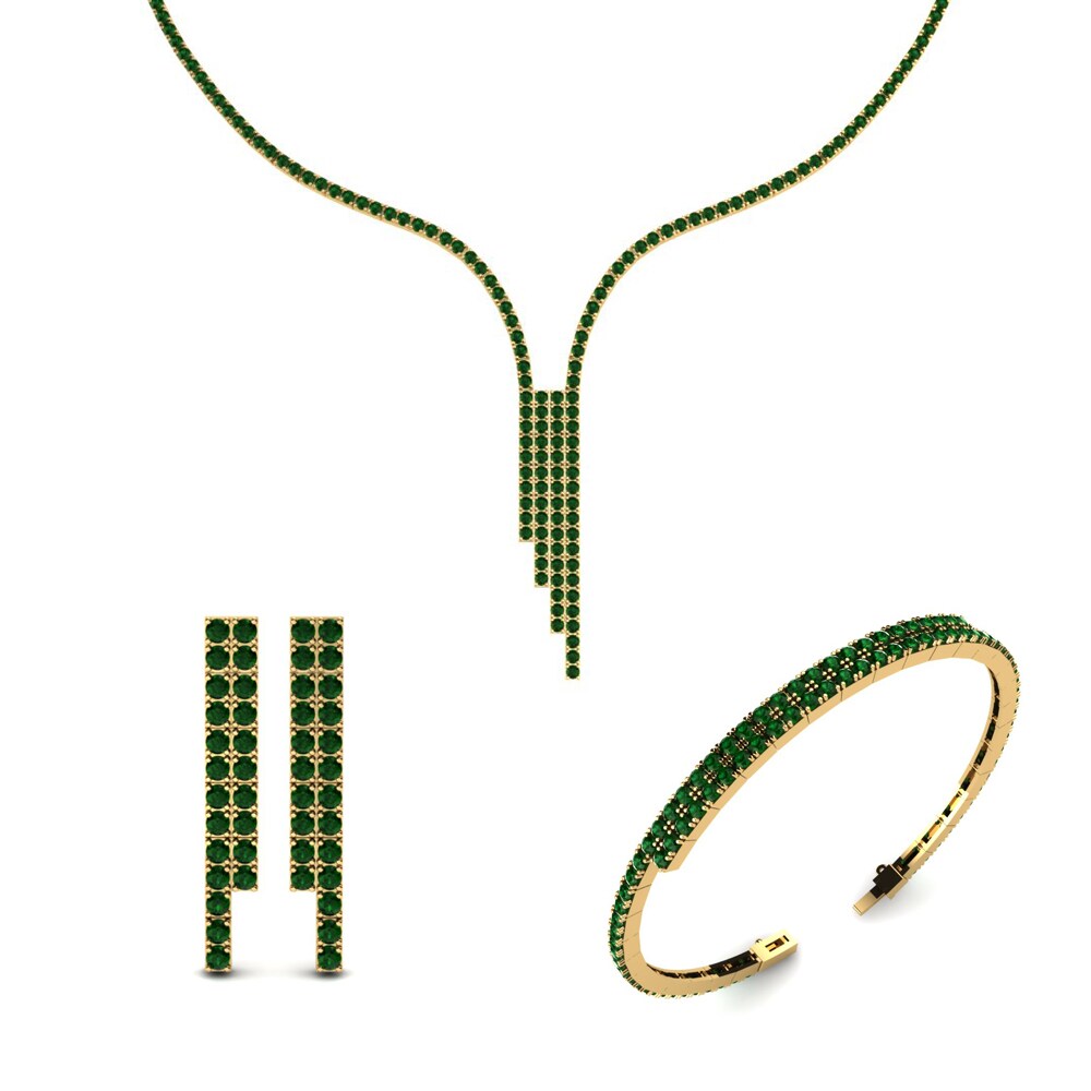 14ct Yellow Gold Green Zirconia Jewellery set Elbe