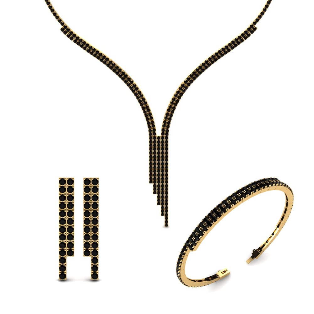 14ct Yellow Gold Black Diamond Jewellery set Moselle