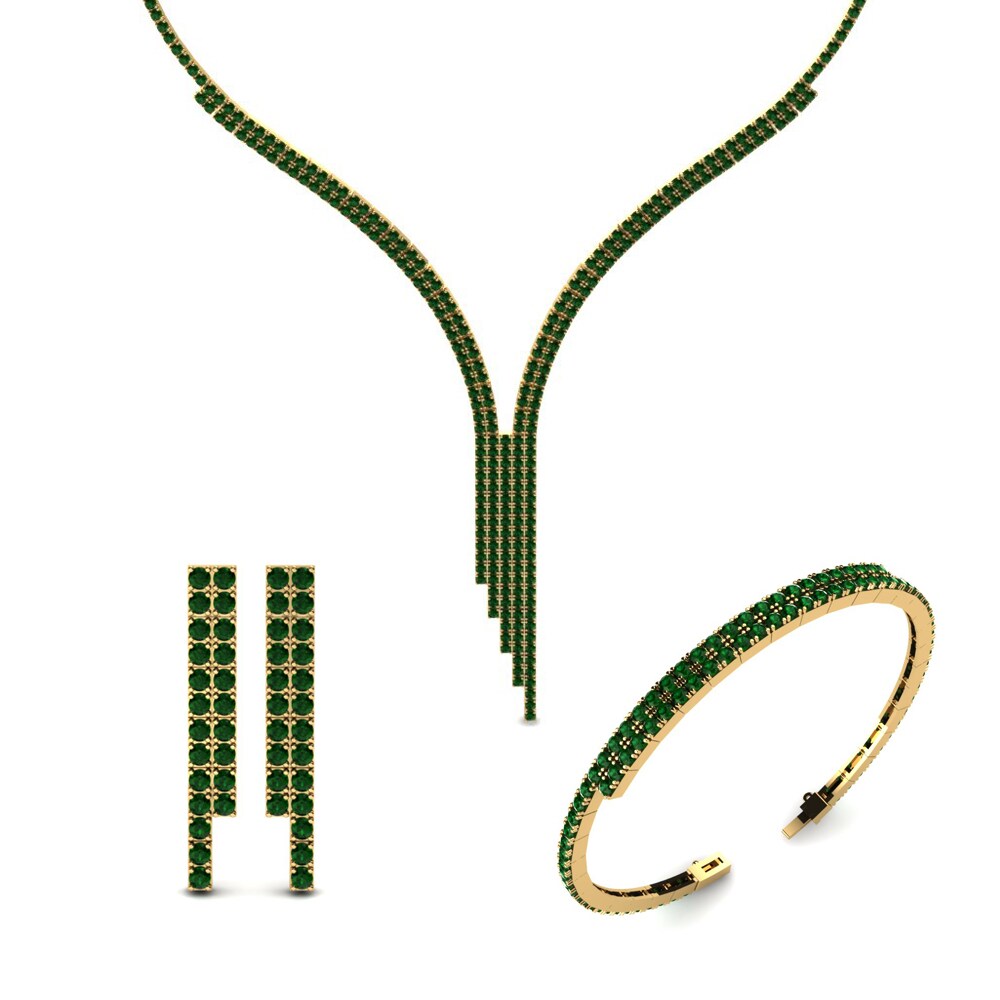 14ct Yellow Gold Green Zirconia Jewellery set Moselle