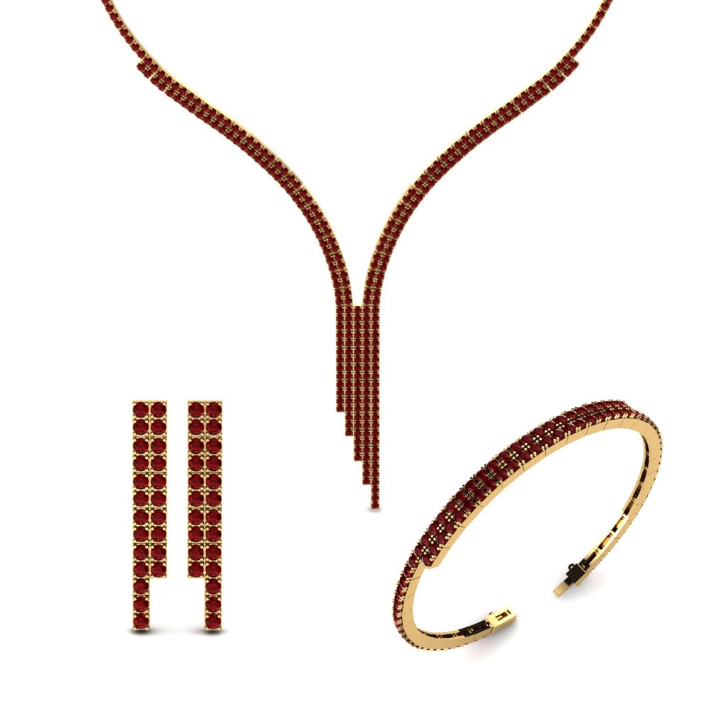 14ct Yellow Gold Red Zirconia Jewellery set Moselle