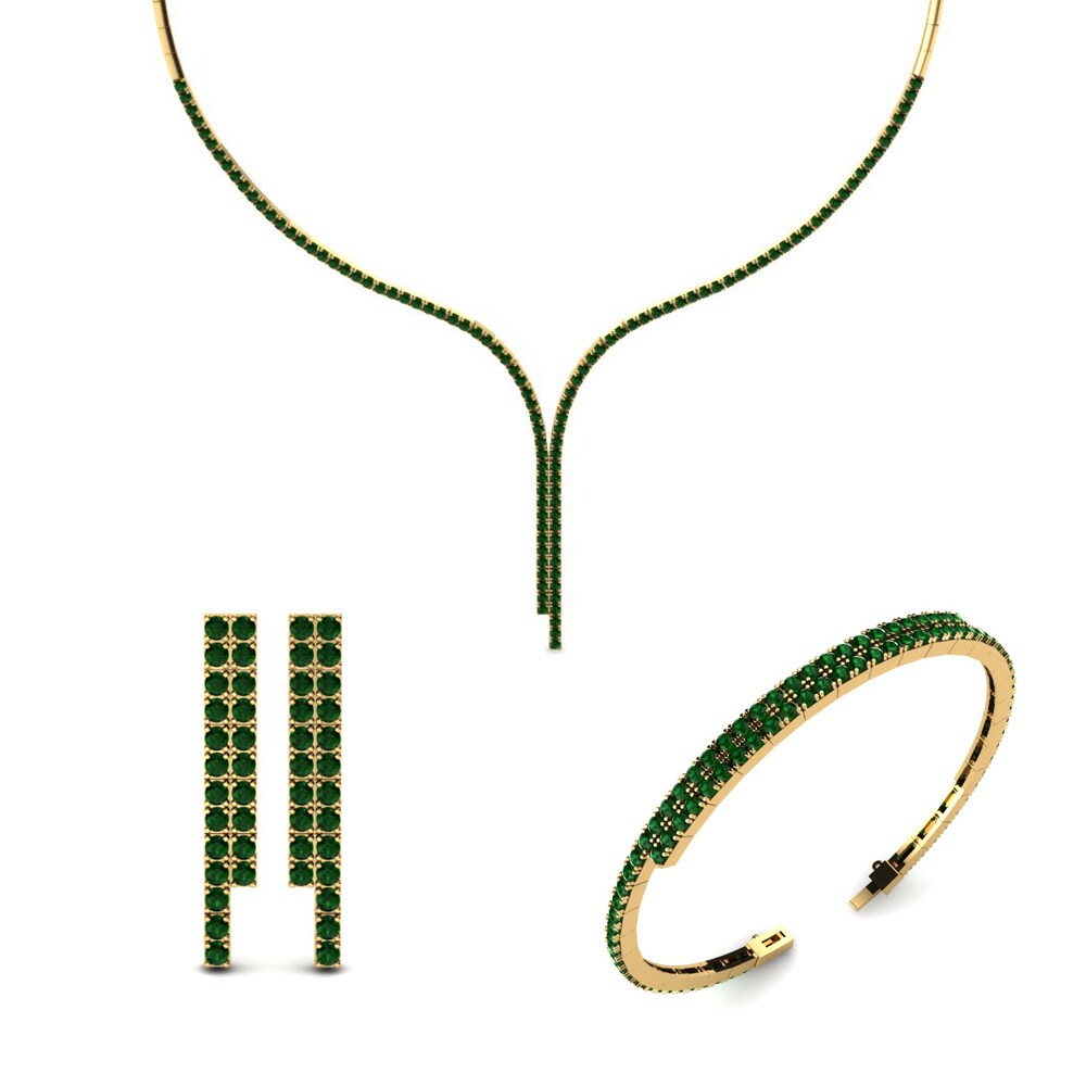 14ct Yellow Gold Green Zirconia Jewellery set Neisse