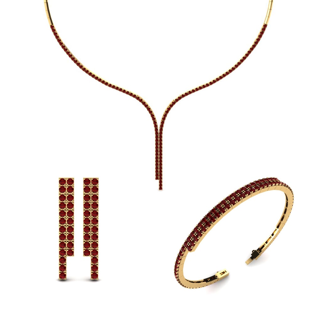 14ct Yellow Gold Red Zirconia Jewellery set Neisse