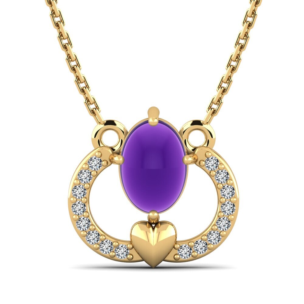 9k Oro Amarillo Amatista Cabujón Collar de Mujer Setanta