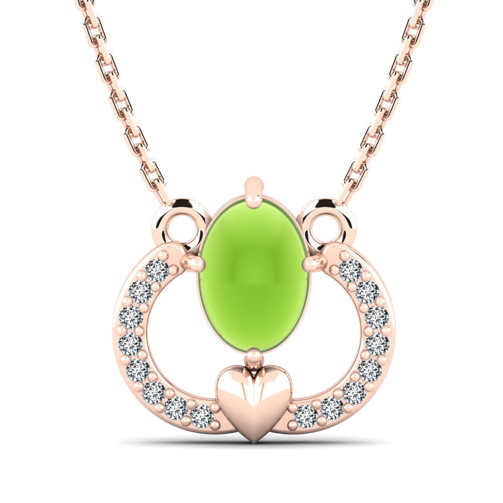 14k Oro Rosa Peridoto Cabujón Collar de Mujer Setanta