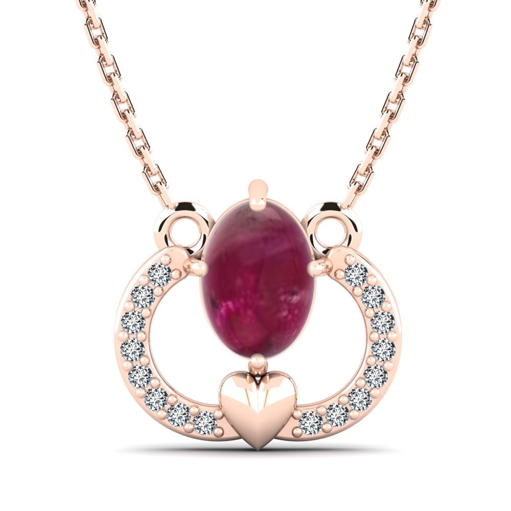 14k Oro Rosa Rubí Cabujón Collar de Mujer Setanta