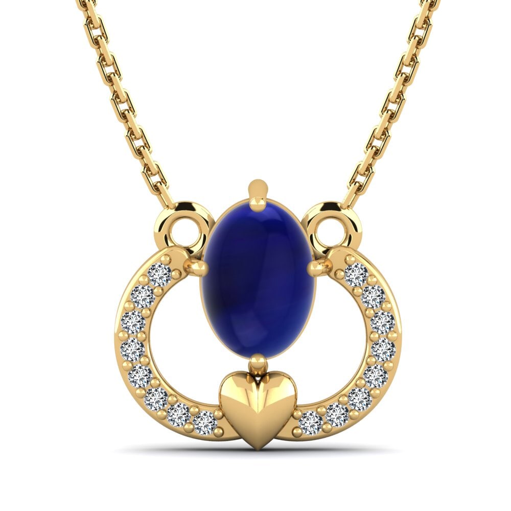 9k Oro Amarillo Zafiro Cabujón Collar de Mujer Setanta