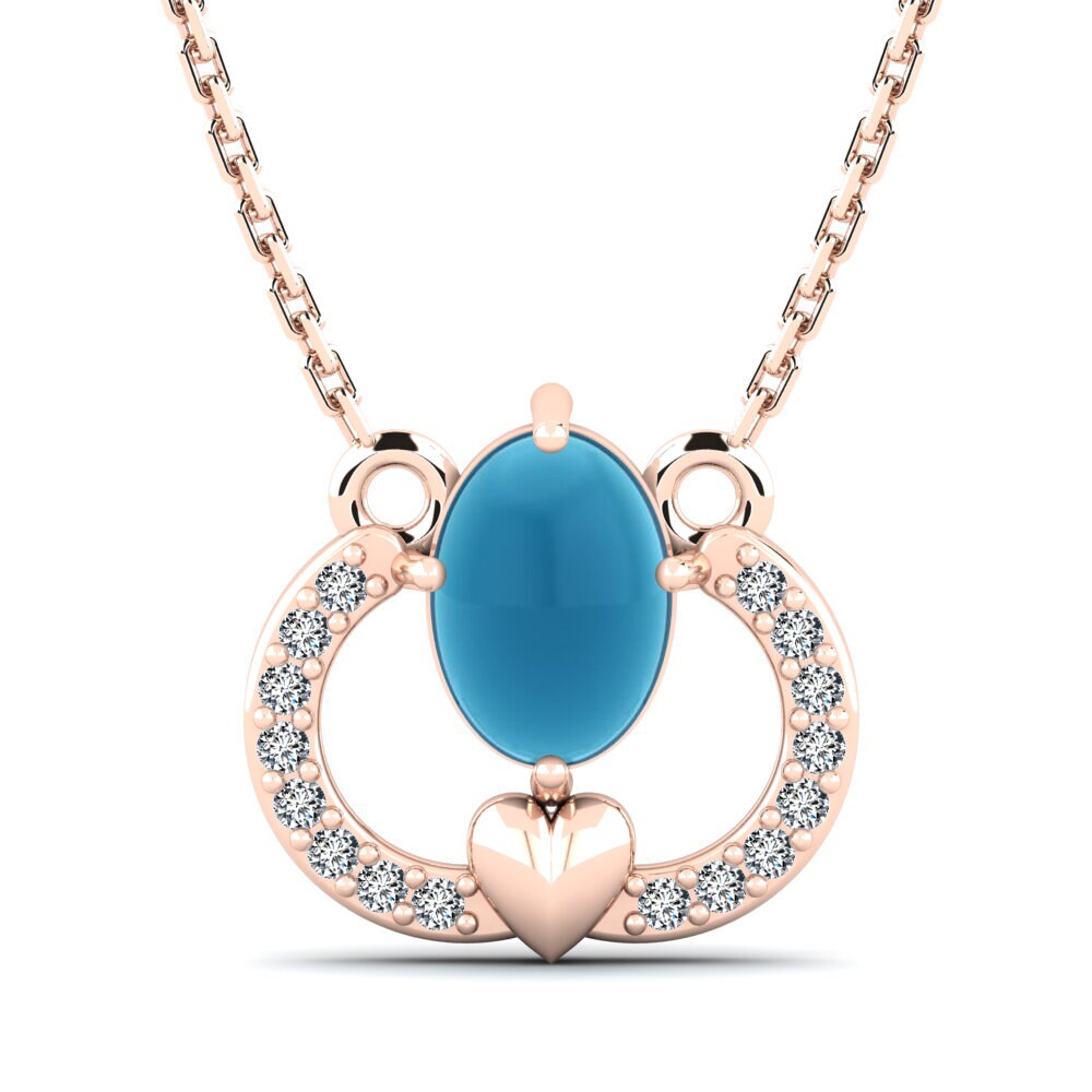 14k Oro Rosa Topacio Azul Cabujón Collar de Mujer Setanta