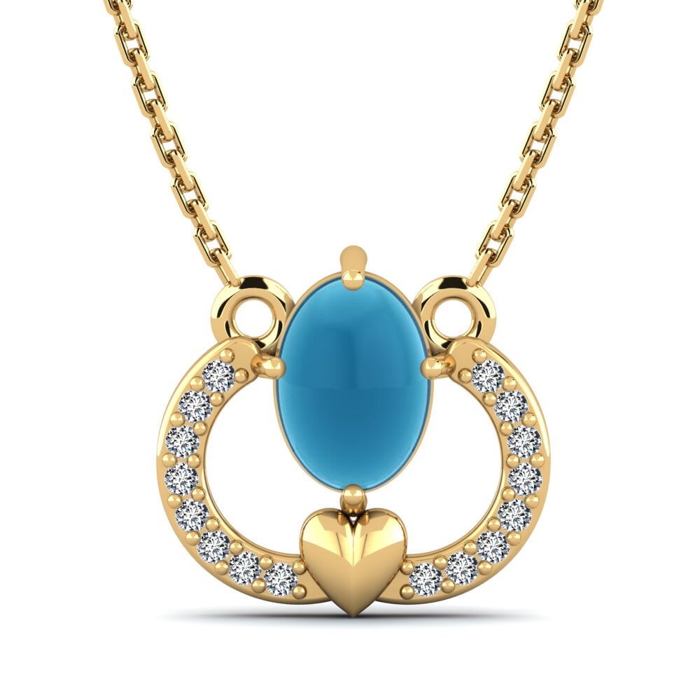 18k Oro Amarillo Topacio Azul Cabujón Collar de Mujer Setanta