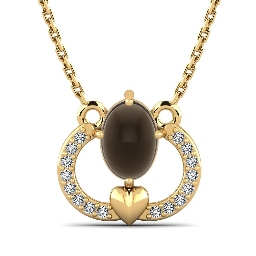 9k Oro Amarillo Humo Topacio Cabujón Collar de Mujer Setanta