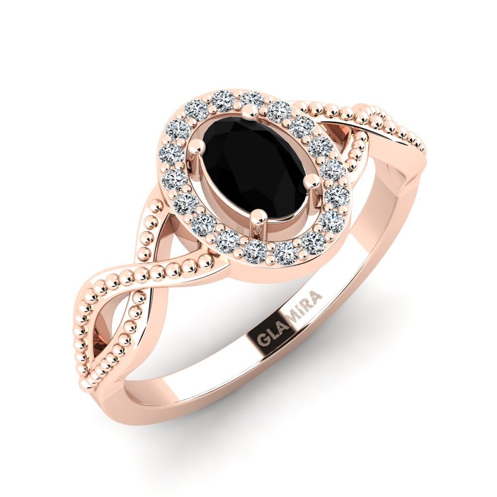 Oro Rosso 585 Diamante Nero Anello da donna Seto