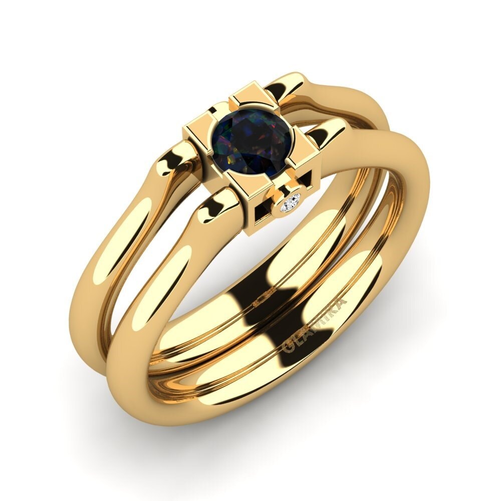 18k Oro Amarillo Opalo Negro Anillo Severny