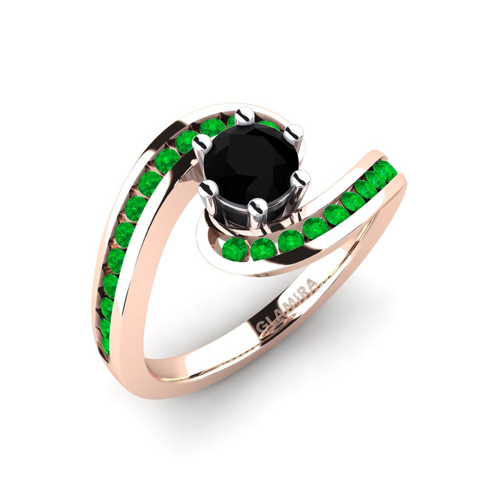 14K Rood & Wit Goud Zwarte Diamant Verlovingsring Sevilla