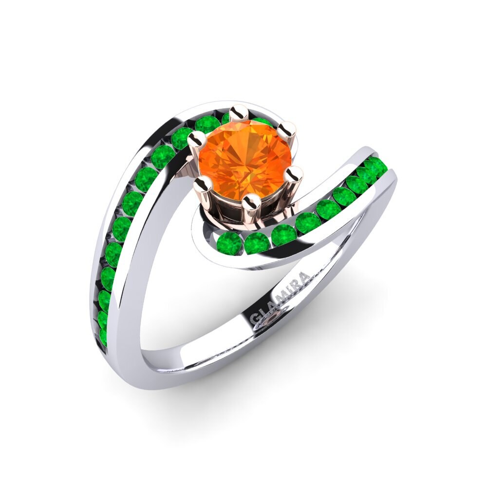 14K Wit & Rood Goud Oranje Saffier Verlovingsring Sevilla