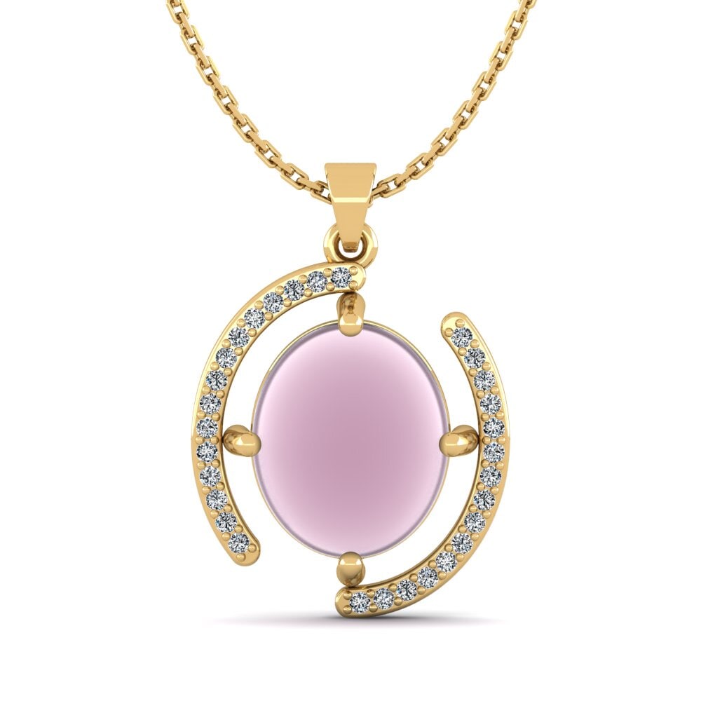 9k Oro Amarillo Cuarzo Rosa Cabujón Colgante de Mujer Shachia