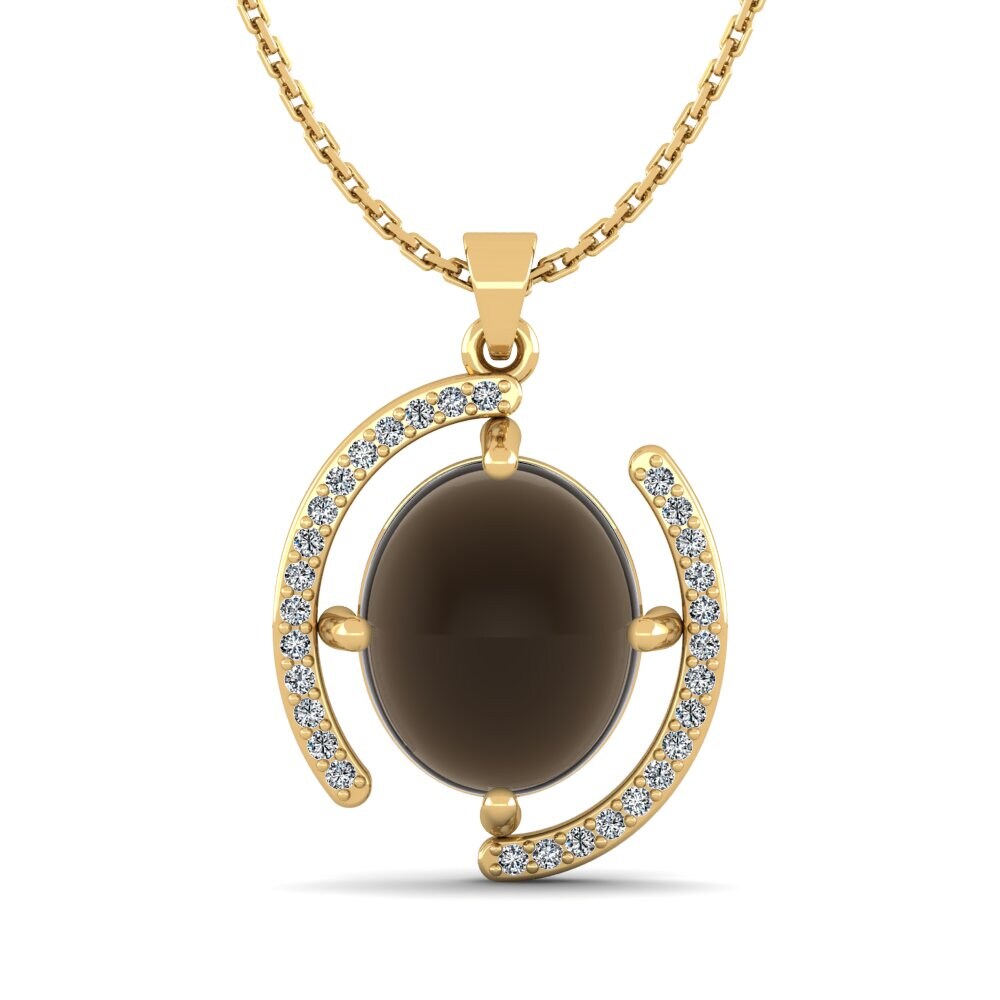 9k Oro Amarillo Humo Topacio Cabujón Colgante de Mujer Shachia