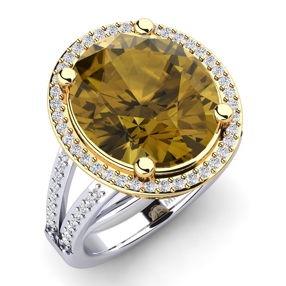 Or Blanc & Jaune 9k Zircon Brun Bague Shadia