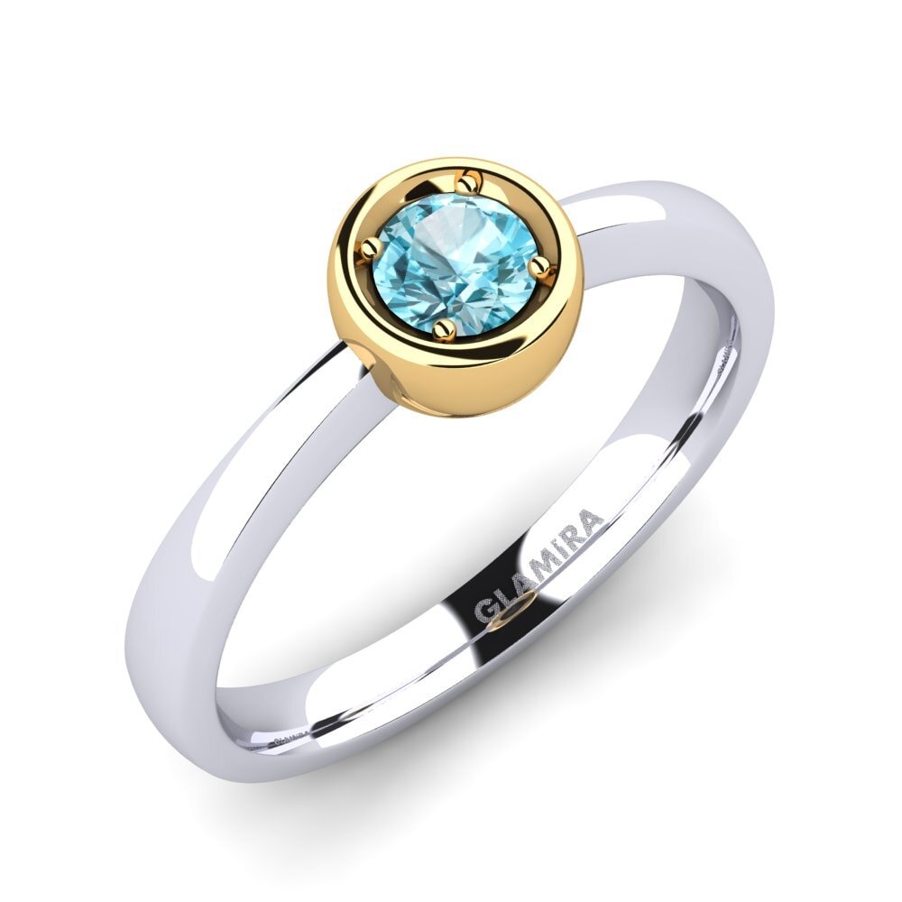 14ct White / Yellow Gold Blue Zircon Engagement Ring Shamina 0.25 crt