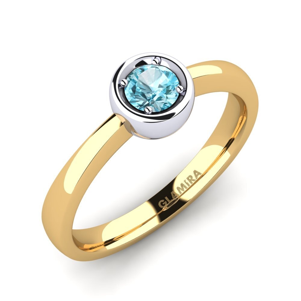 14ct Yellow / White Gold Blue Zircon Engagement Ring Shamina 0.25 crt