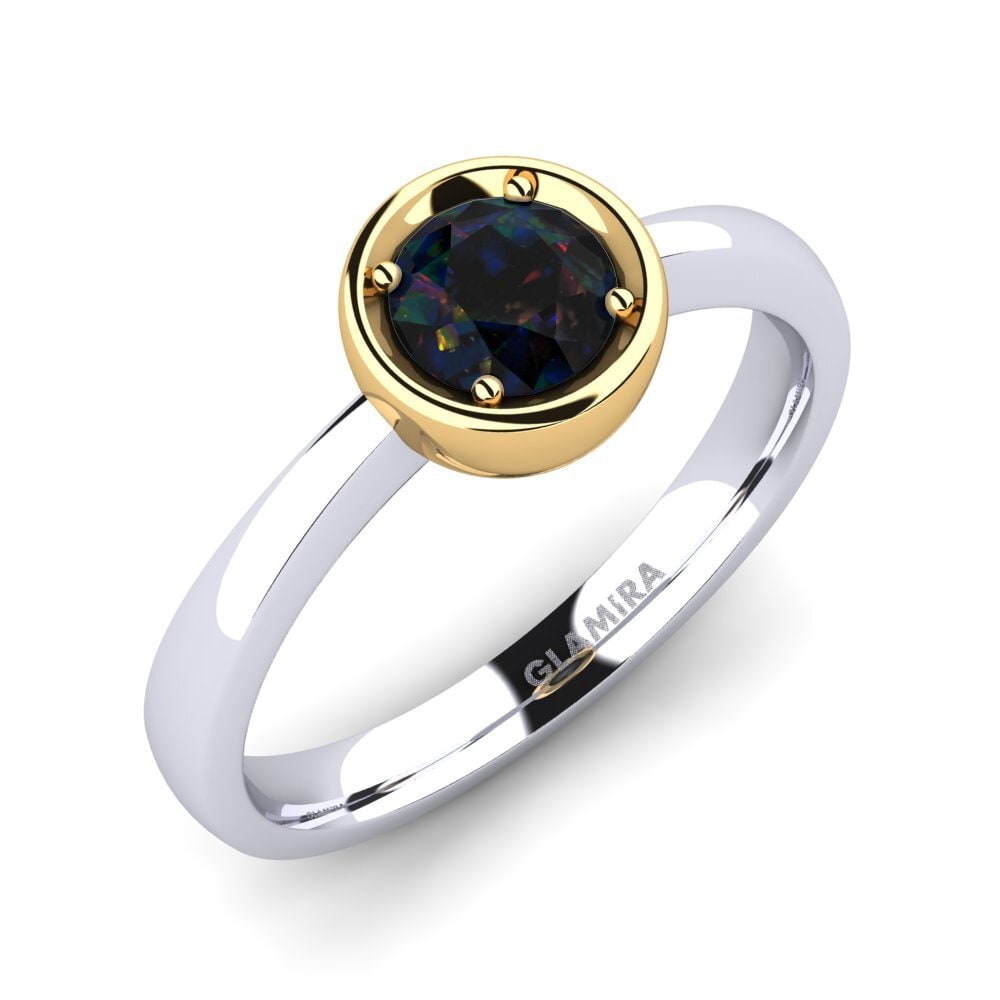 14ct White / Yellow Gold Black Opal Engagement Ring Shamina 0.5 crt
