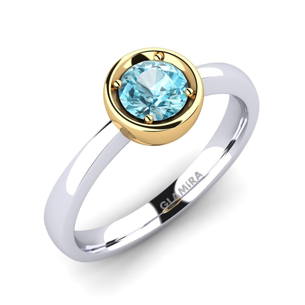 14ct White / Yellow Gold Blue Zircon Engagement Ring Shamina 0.5 crt