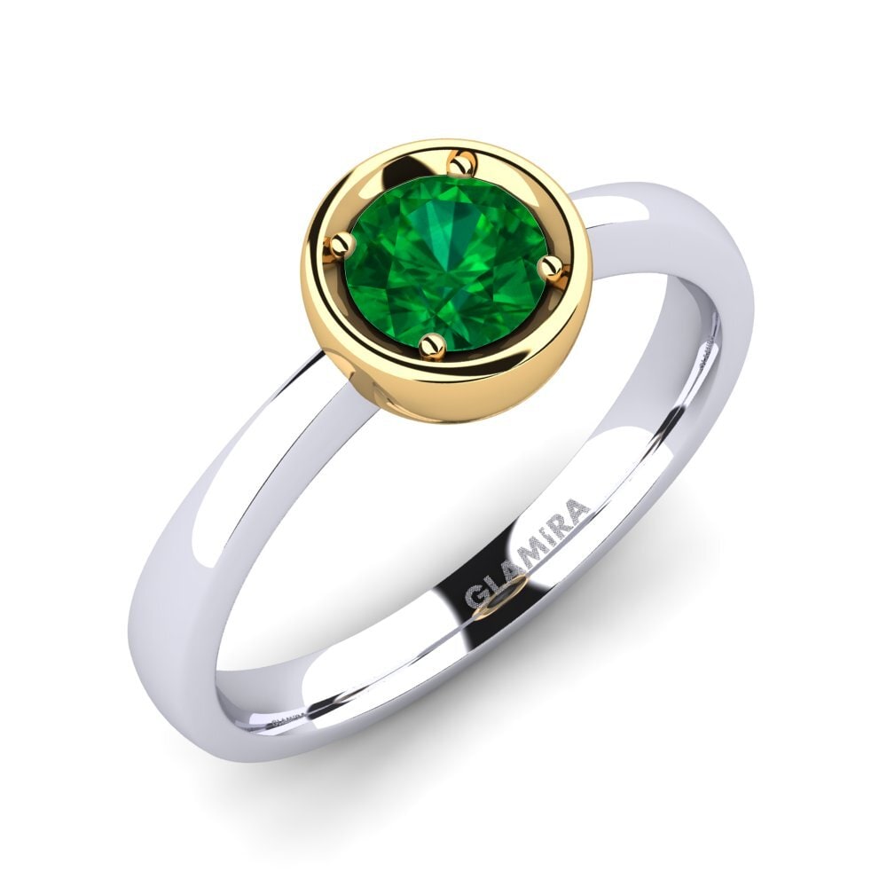 14ct White / Yellow Gold Emerald (Lab Created) Engagement Ring Shamina 0.5 crt