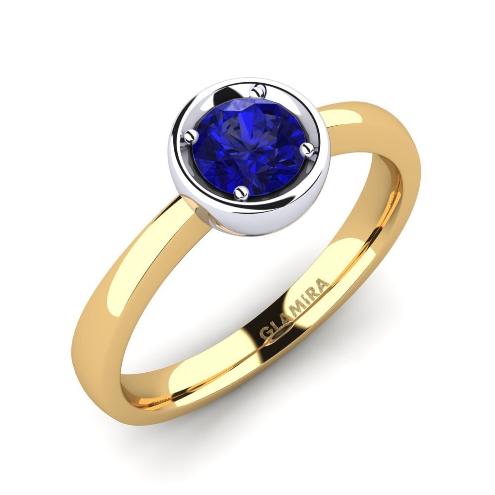 14ct Yellow / White Gold Sapphire (Lab Created) Engagement Ring Shamina 0.5 crt