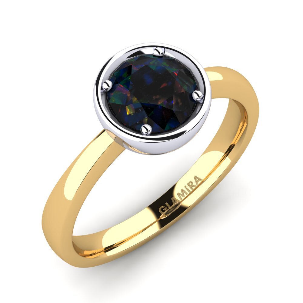 14ct Yellow / White Gold Black Opal Engagement Ring Shamina 1.0 crt