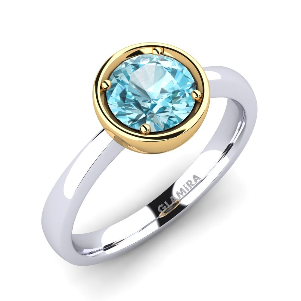 14ct White / Yellow Gold Blue Zircon Engagement Ring Shamina 1.0 crt