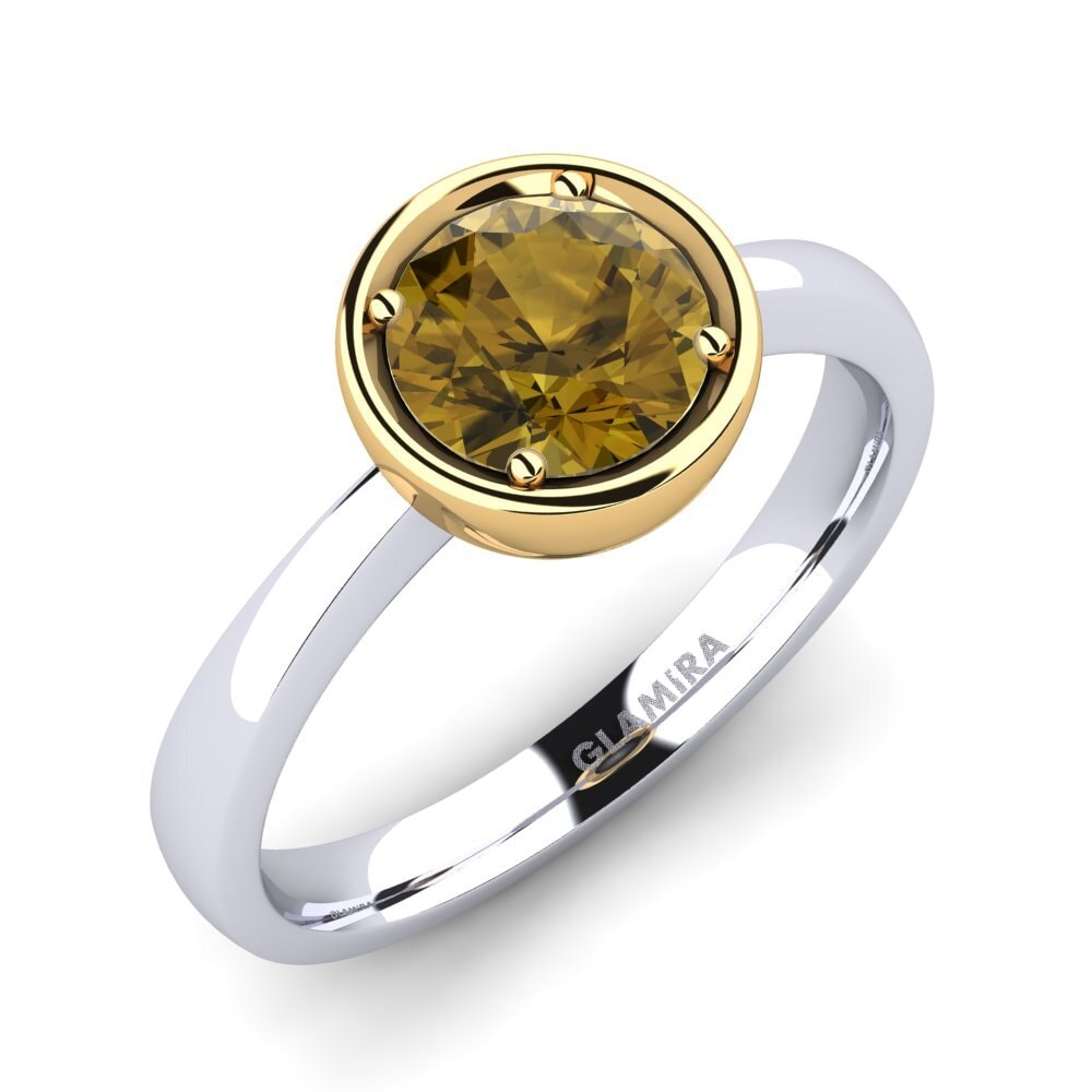 14ct White / Yellow Gold Brown Zircon Engagement Ring Shamina 1.0 crt
