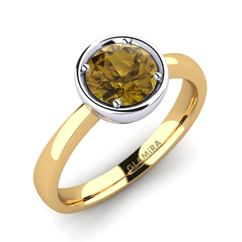 14ct Yellow / White Gold Brown Zircon Engagement Ring Shamina 1.0 crt