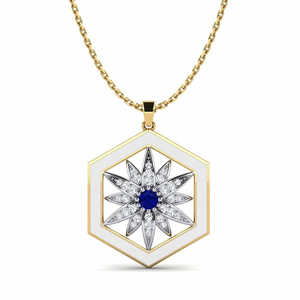 Dây chuyền Vàng-Trắng 9K Đá Sapphire Flower