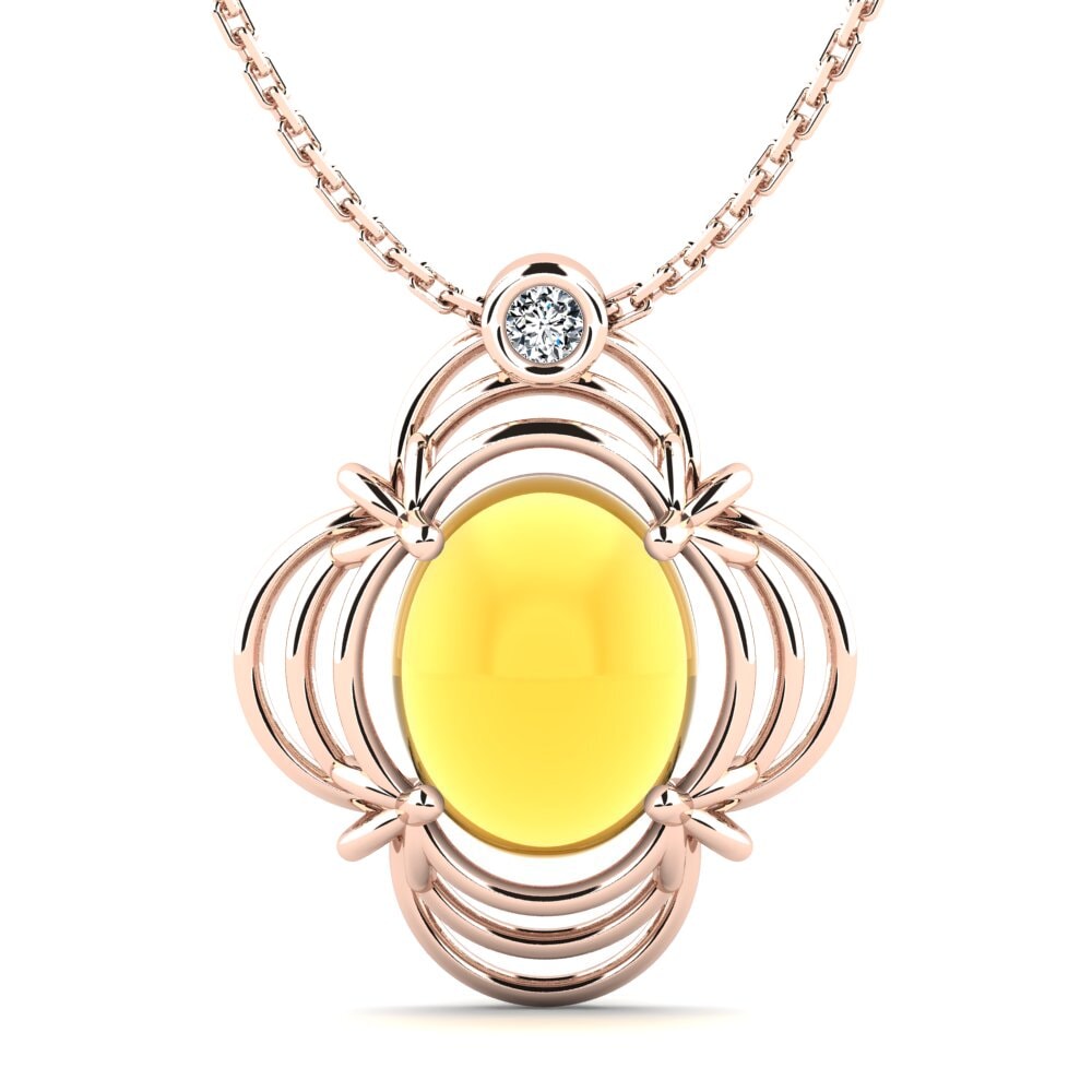 14k Oro Rosa Citrino Cabujón Collar de Mujer Shansie