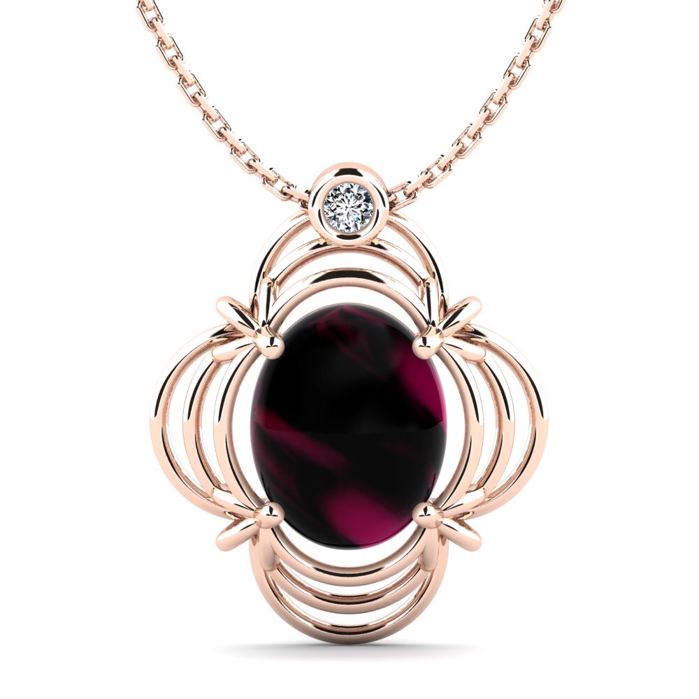 14k Oro Rosa Granate Rhodolite Cabujón Collar de Mujer Shansie