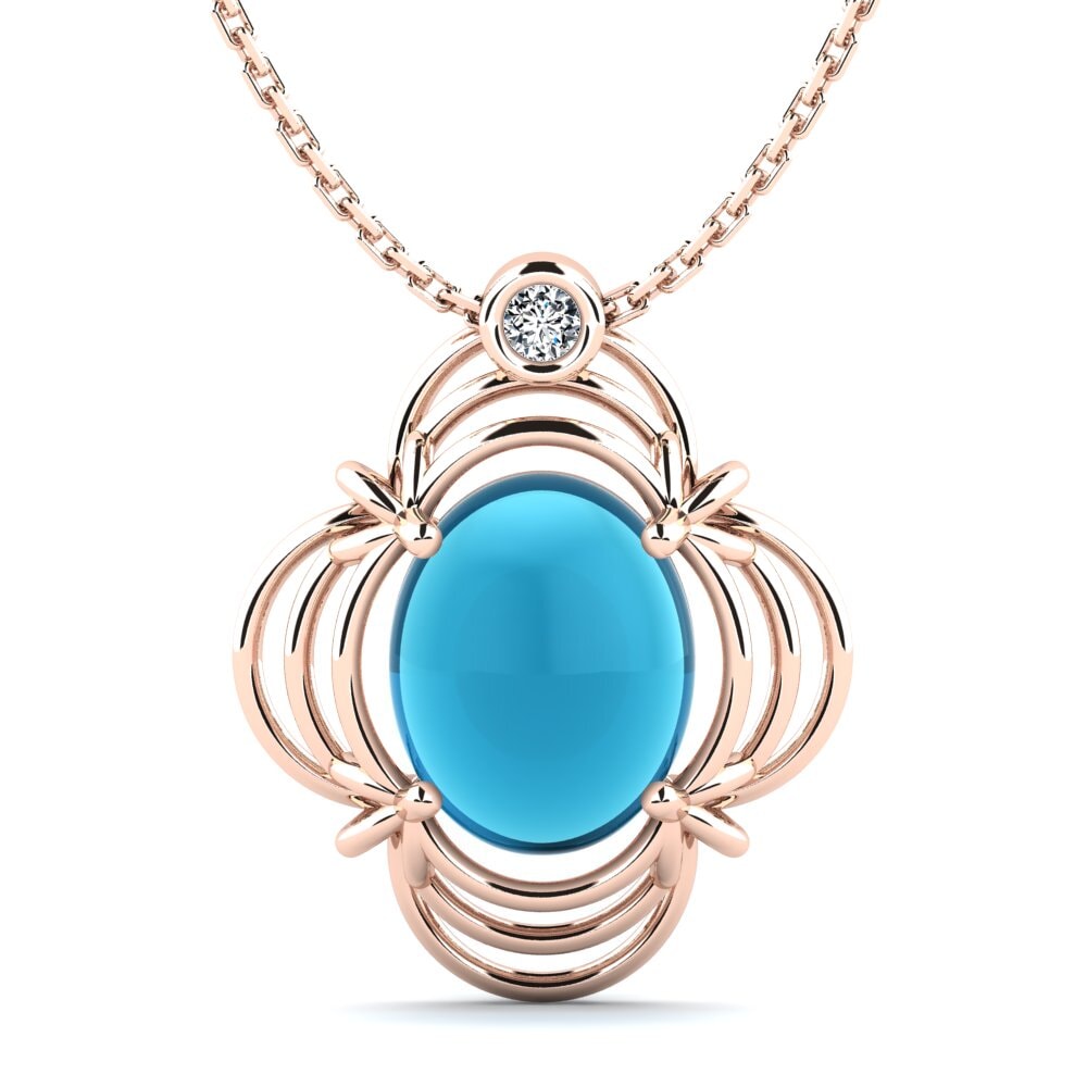 14k Oro Rosa Topacio Azul Cabujón Collar de Mujer Shansie
