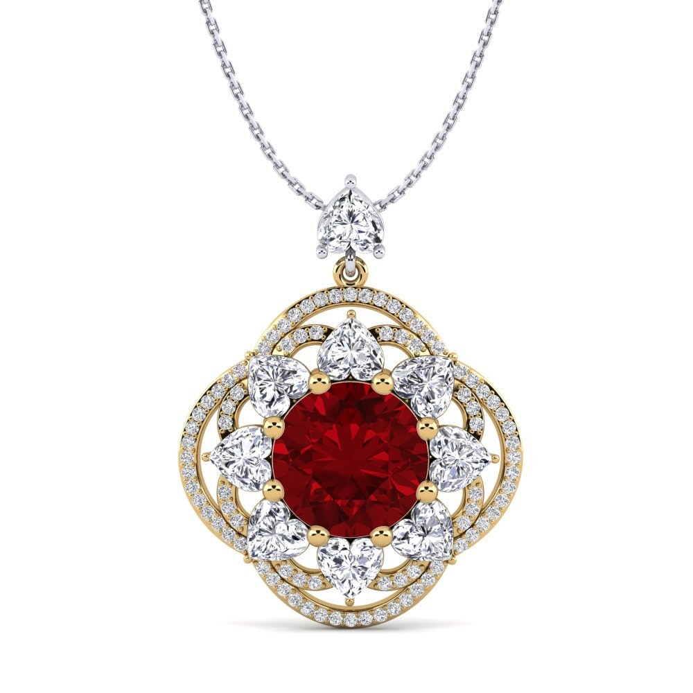 18k Oro Amarillo & Blanco Circonita Roja Colgante de Mujer Sharlene