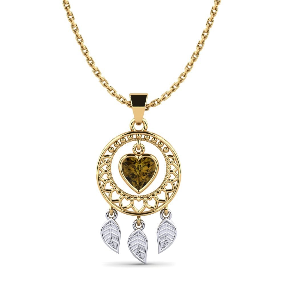 9k Oro Amarillo & Blanco Circón Marrón Colgante de Mujer Shellos