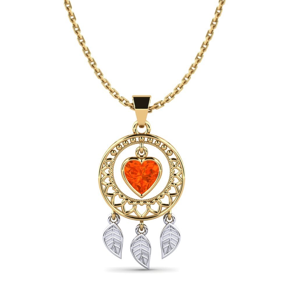14k Oro Amarillo & Blanco Ópalo Fuego Colgante de Mujer Shellos