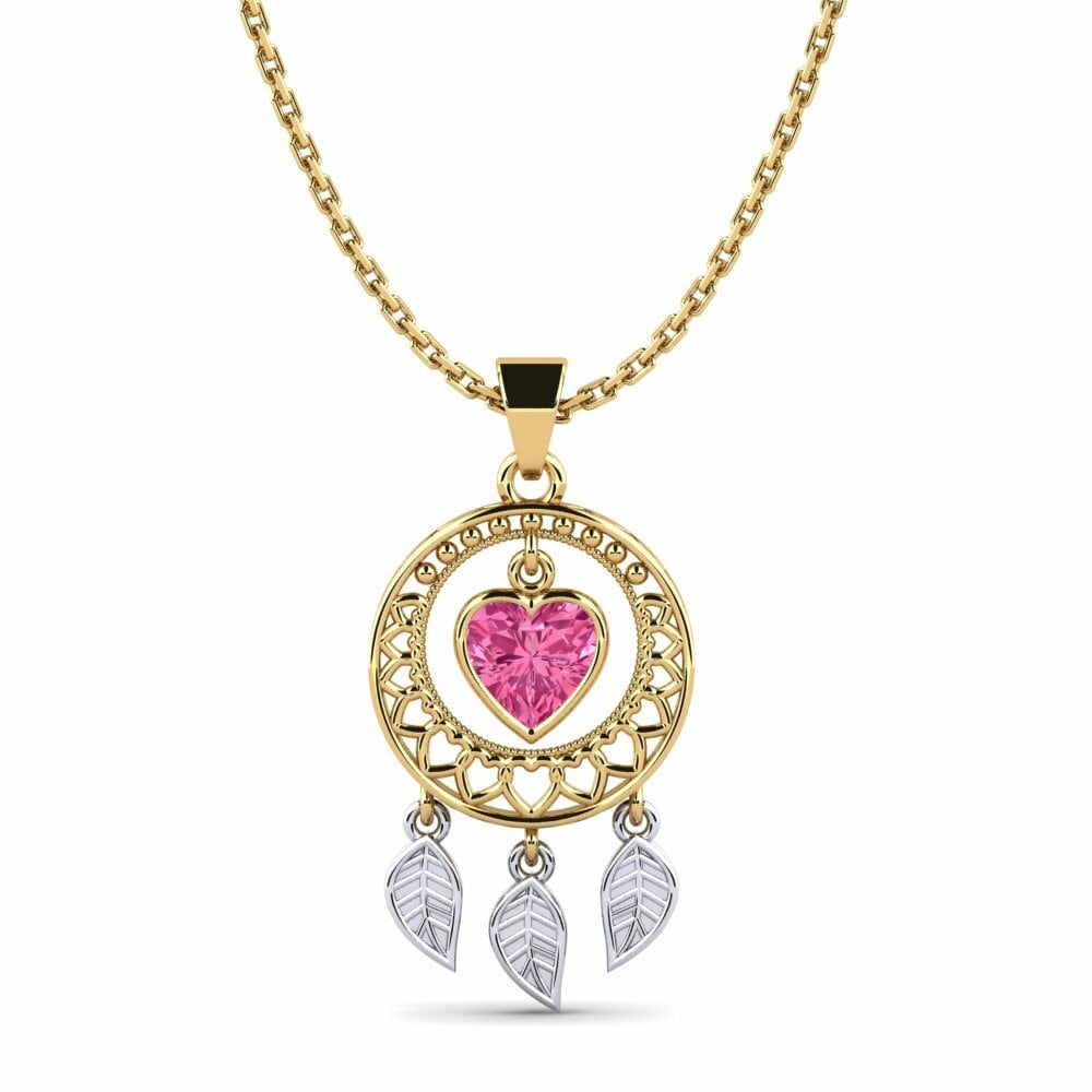 Vàng-Trắng 9K Đá Tourmaline Hồng / Bích tỷ Mặt dây chuyền nữ Shellos