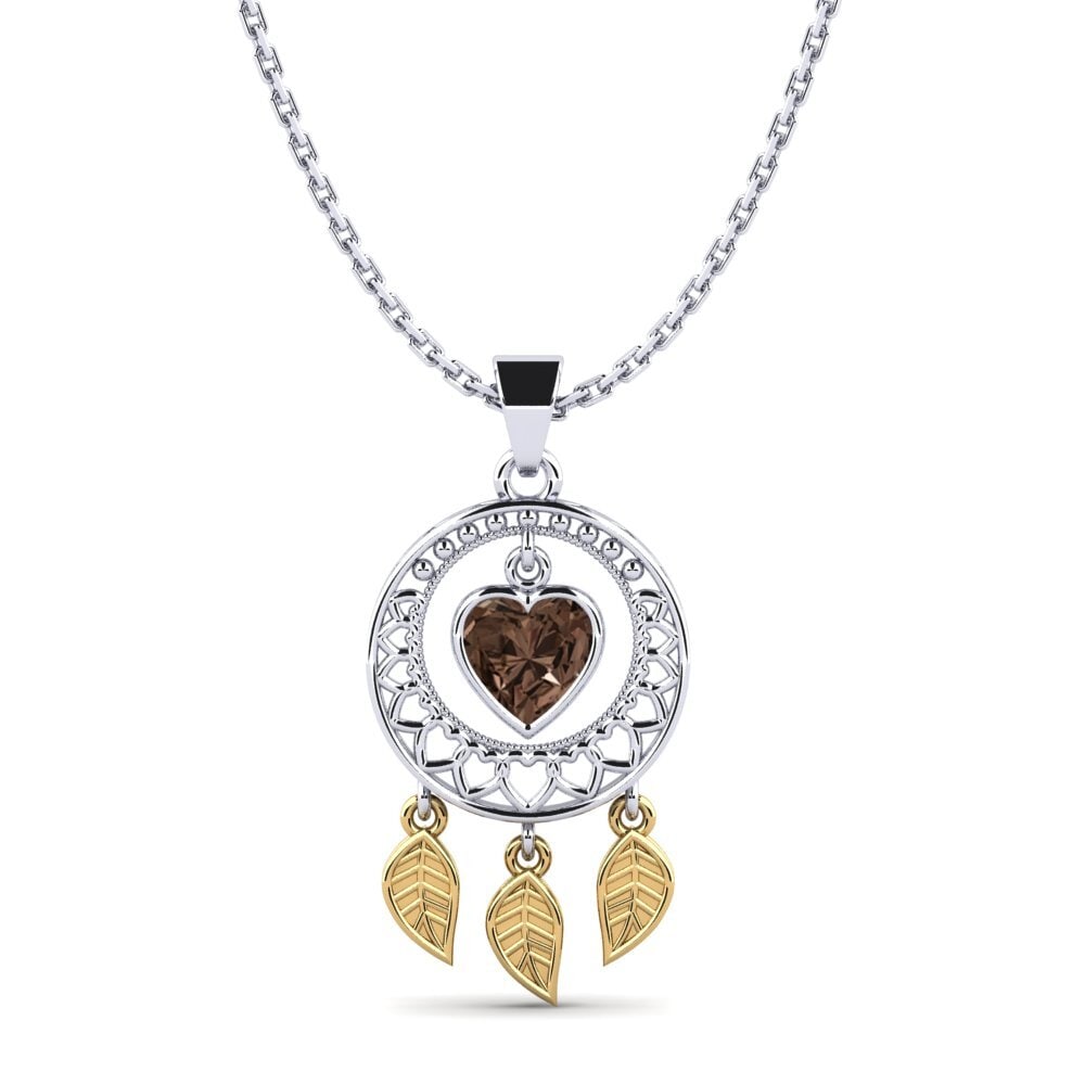 14k Oro Blanco & Amarillo Cuarzo humo Colgante de Mujer Shellos