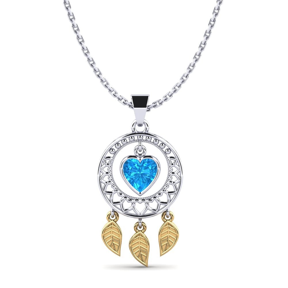 18k Oro Blanco & Amarillo Topacio azul Colgante de Mujer Shellos