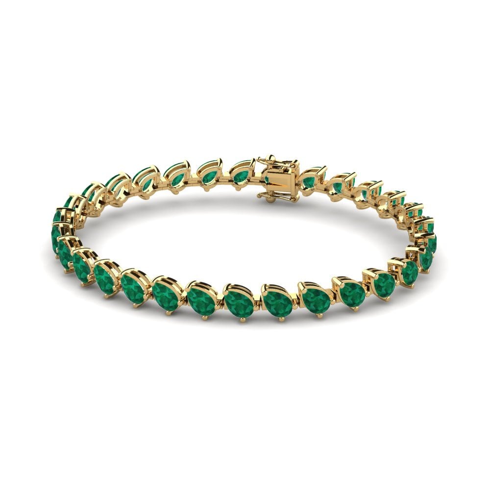 14k Oro Amarillo Esmeralda Pulsera de Mujer Shem