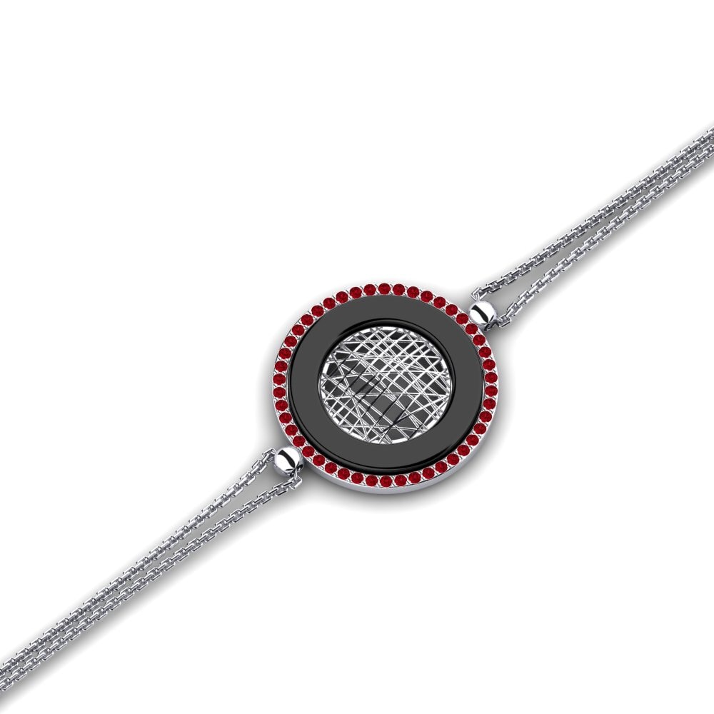 14k Oro Blanco Circonita Roja Pulsera de Mujer Shenk