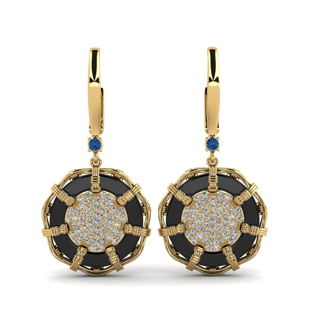 9ct Yellow Gold Dark Blue Zirconia Women's Earring Shirkey