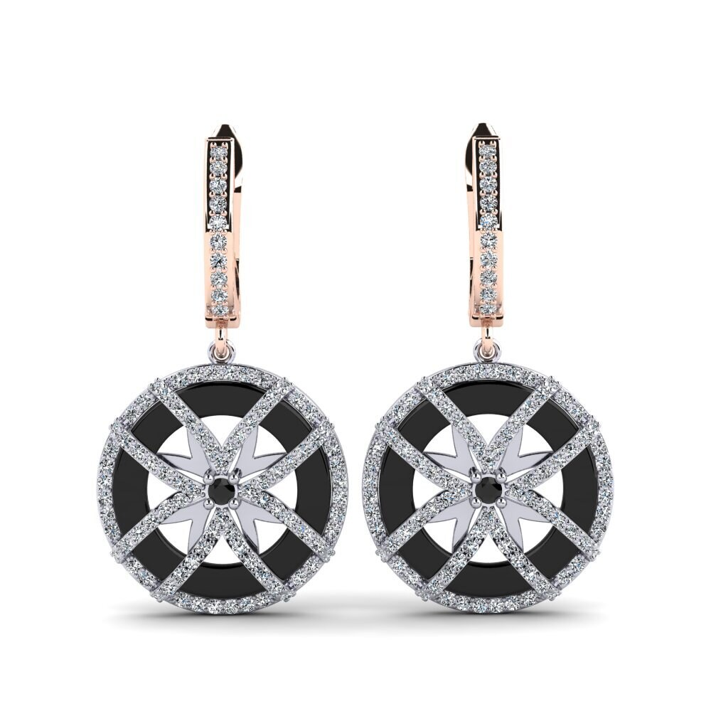 14ct Rose & White Gold Black Onyx Women's Earring Shoemaker