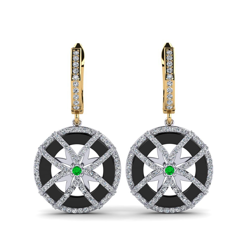 14ct Yellow & White Gold Emerald Women's Earring Shoemaker