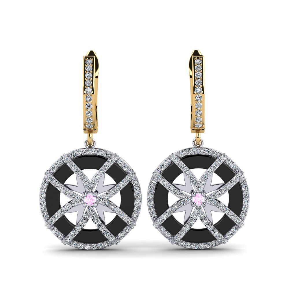 14ct Yellow & White Gold Pink Sapphire Women's Earring Shoemaker